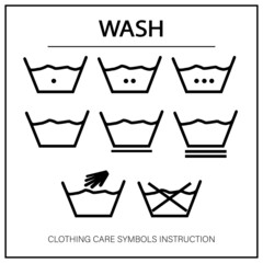 Clothing care instruction for wash guidelines icon. 