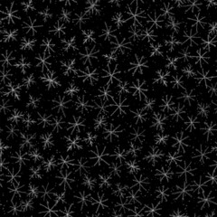 Hand Drawn Snowflakes Christmas Seamless Pattern. Subtle Flying Snow Flakes on chalk snowflakes Background. Authentic chalk handdrawn snow overlay. Extraordinary holiday season decoration.