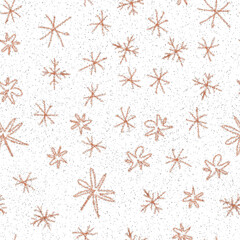 Hand Drawn Snowflakes Christmas Seamless Pattern. Subtle Flying Snow Flakes on chalk snowflakes Background. Astonishing chalk handdrawn snow overlay. Fresh holiday season decoration.