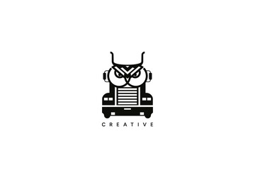 Abstract Owl Head Truck Logo Design. Creative vector based icon template.