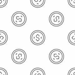 Grey line Coin money with dollar symbol icon isolated seamless pattern on white background. Banking currency sign. Cash symbol. Vector