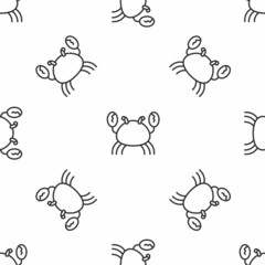 Grey line Crab icon isolated seamless pattern on white background. Vector