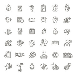 Time management outline icons set