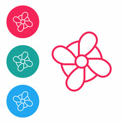 Red line Boat propeller, turbine icon isolated on white background. Set icons in circle buttons. Vector