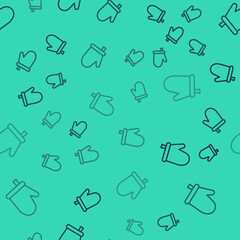 Black line Oven glove icon isolated seamless pattern on green background. Kitchen potholder sign. Cooking glove. Vector