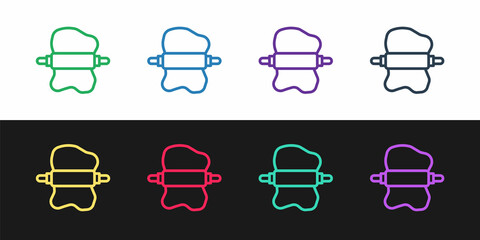 Set line Rolling pin on dough icon isolated on black and white background. Vector