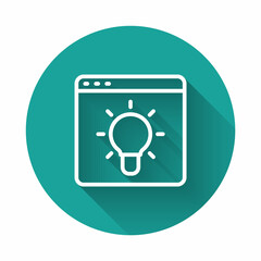 White line Browser window icon isolated with long shadow background. Green circle button. Vector