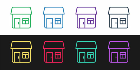 Set line House icon isolated on black and white background. Home symbol. Vector