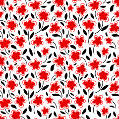  Red flowers on a white background seamless pattern. pring pattern. 