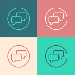 Pop art line Speech bubble chat icon isolated on color background. Message icon. Communication or comment chat symbol. Vector