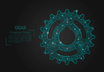 Abstract isolated blue image of a gear. Polygonal illustration looks like stars in the blask night sky in spase or flying glass shards. Digital design for website, web, internet © Katsiaryna