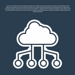 Blue line Network cloud connection icon isolated on blue background. Social technology. Cloud computing concept. Vector