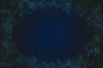 Abstract blue background. Polygonal low poly wireframe illustration looks like stars in the blask night sky in spase or flying glass shards. Digital web, internet design. © Katsiaryna