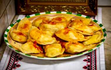 Traditional pierogi, perohê, pirogui, recipe of Ukrainian cuisine. Prudentópolis, Paraná,...