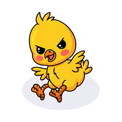 Cute angry little yellow chick cartoon