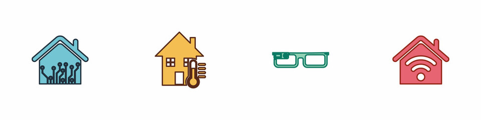 Set Smart home, House temperature, glasses and with wi-fi icon. Vector
