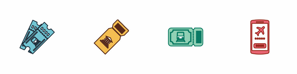 Set Train ticket, Museum, and Mobile with icon. Vector