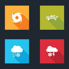 Set Tornado, Wind and rain with snow, Cloud lightning and icon. Vector