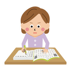 ポップな若者　女性　真剣に勉強する