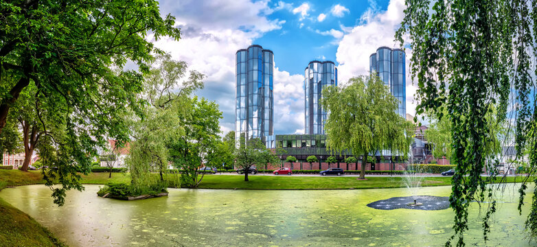Cityscape of Jever with the Towers of Jever Beer in the background