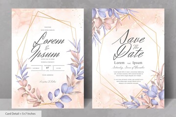Beautiful Wedding Invitation Card Template with Watercolor Hand Drawn Foliage