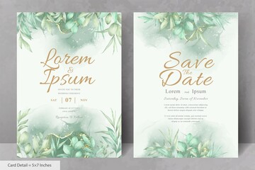 Beautiful Wedding Invitation Card Template with Watercolor Hand Drawn Foliage