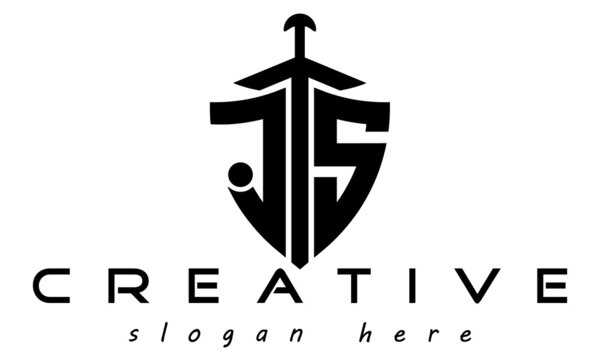 shield JS letter logo with knife sign logo design vector, business logo, icon shape logo, stylish logo template