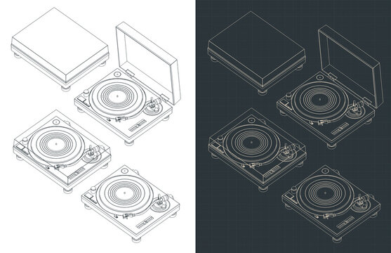 Turntable vinyl isometric blueprints