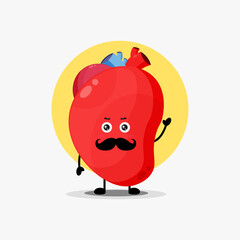 Cute heart organ character with mustache