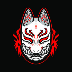 Angry Kitsune Mask  Japan Mythology Vector