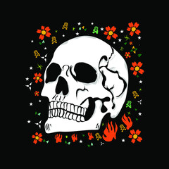 Skeleton With Flower Vector illustration