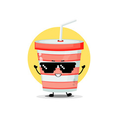 Cute soda cup character wearing pixel glasses