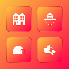 Set House, Canadian ranger hat, Igloo ice house and Canada map icon. Vector