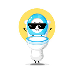 Cute toilet seat character wearing pixel glasses