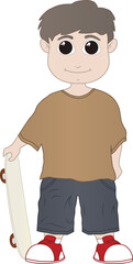 Fototapeta premium Cartoon illustration of little boy with a skateboard