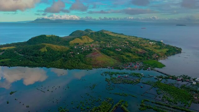 Aerial View of Lipata Peninsula and Gulf of Leyte, Philippines