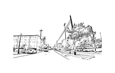 Building view with landmark of Lancaster is the 
city in Pennsylvania. Hand drawn sketch illustration in vector.