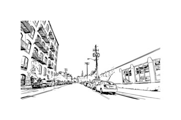 Building view with landmark of Lancaster is the 
city in Pennsylvania. Hand drawn sketch illustration in vector.