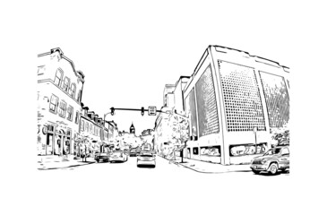 Building view with landmark of Lancaster is the 
city in Pennsylvania. Hand drawn sketch illustration in vector.