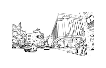 Building view with landmark of Lancaster is the 
city in Pennsylvania. Hand drawn sketch illustration in vector.