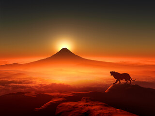 富士山の日の出と虎