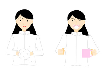 手洗いうがいをする長髪の女性