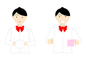 手洗いうがいをするポニーテールの女学生