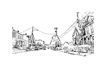 Fototapeta premium Building view with landmark of Lancaster is the city in Pennsylvania. Hand drawn sketch illustration in vector.