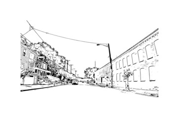 Building view with landmark of Lancaster is the 
city in Pennsylvania. Hand drawn sketch illustration in vector.