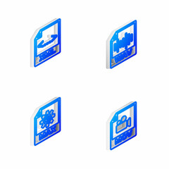Set Isometric line WAV file document, XML, MAX and MOV icon. Vector