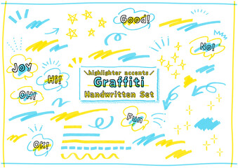 手書き　手描き　蛍光ペンの落書きセット