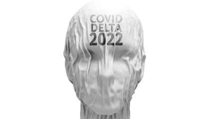 face close-up covered with cloth with the inscription 