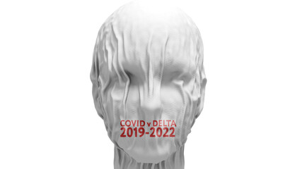 face close-up covered with fabric with the inscription 