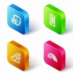Set Isometric line UV protection, Meteorology thermometer, Rainbow with cloud and icon. Vector
